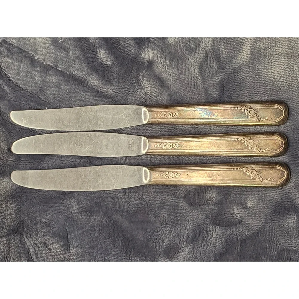 Vintage Tudor Plate Oneida Community Silverplate Dinner Knives Floral Set of 3